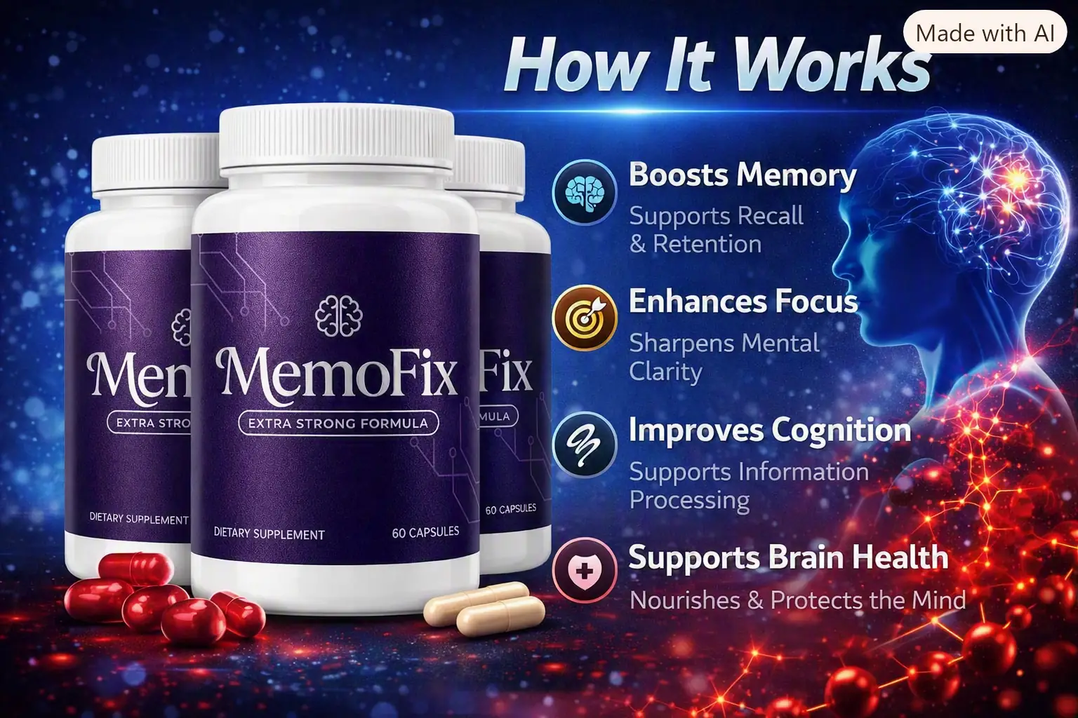 How MemoFix works — brain health support diagram